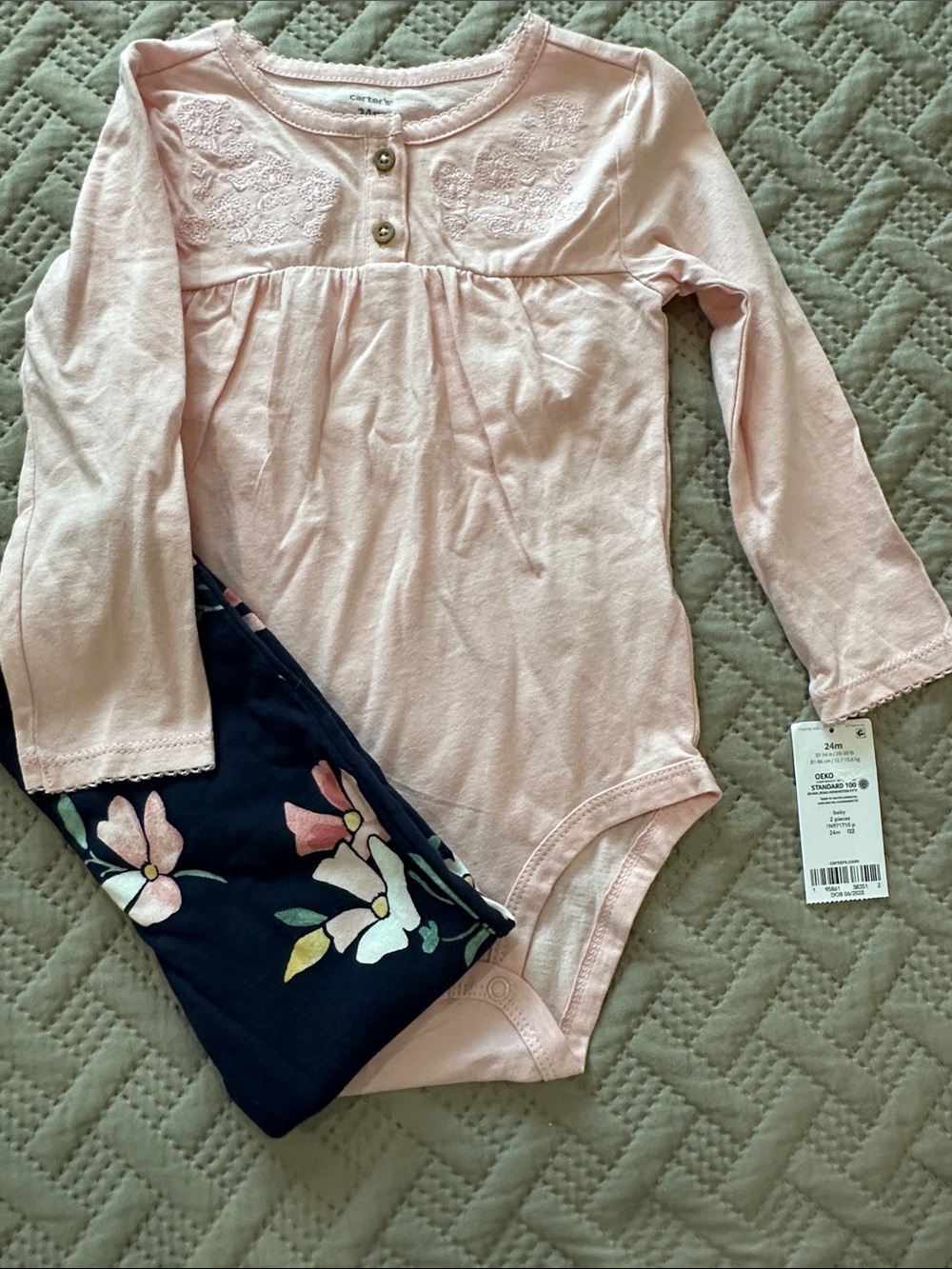 Carter's Pink Long-Sleeve Bodysuit with Navy Floral Leggings
